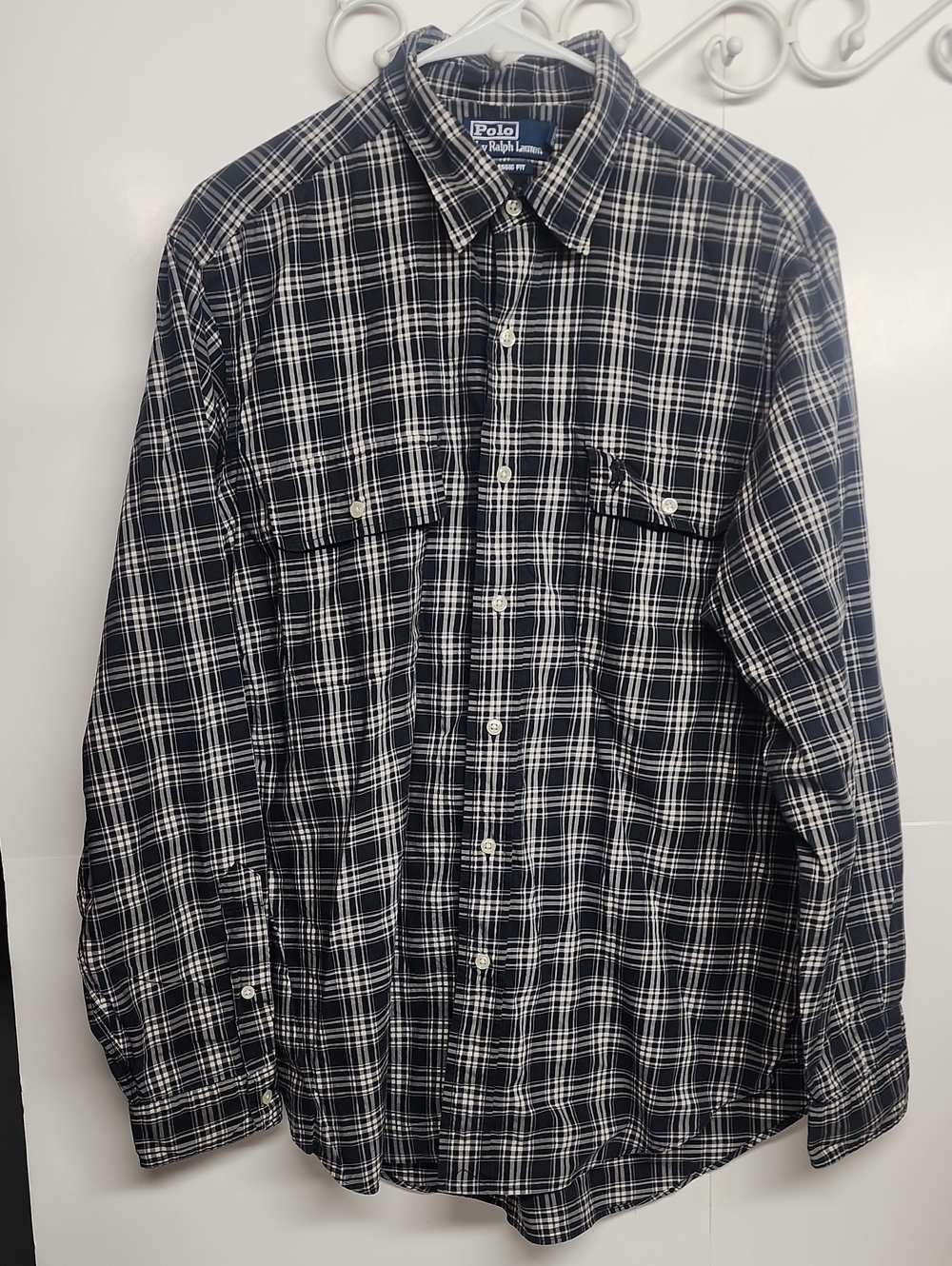 Polo by Ralph Lauren Classic Fit Men’s Navy and White Plaid Button-Down Shirt